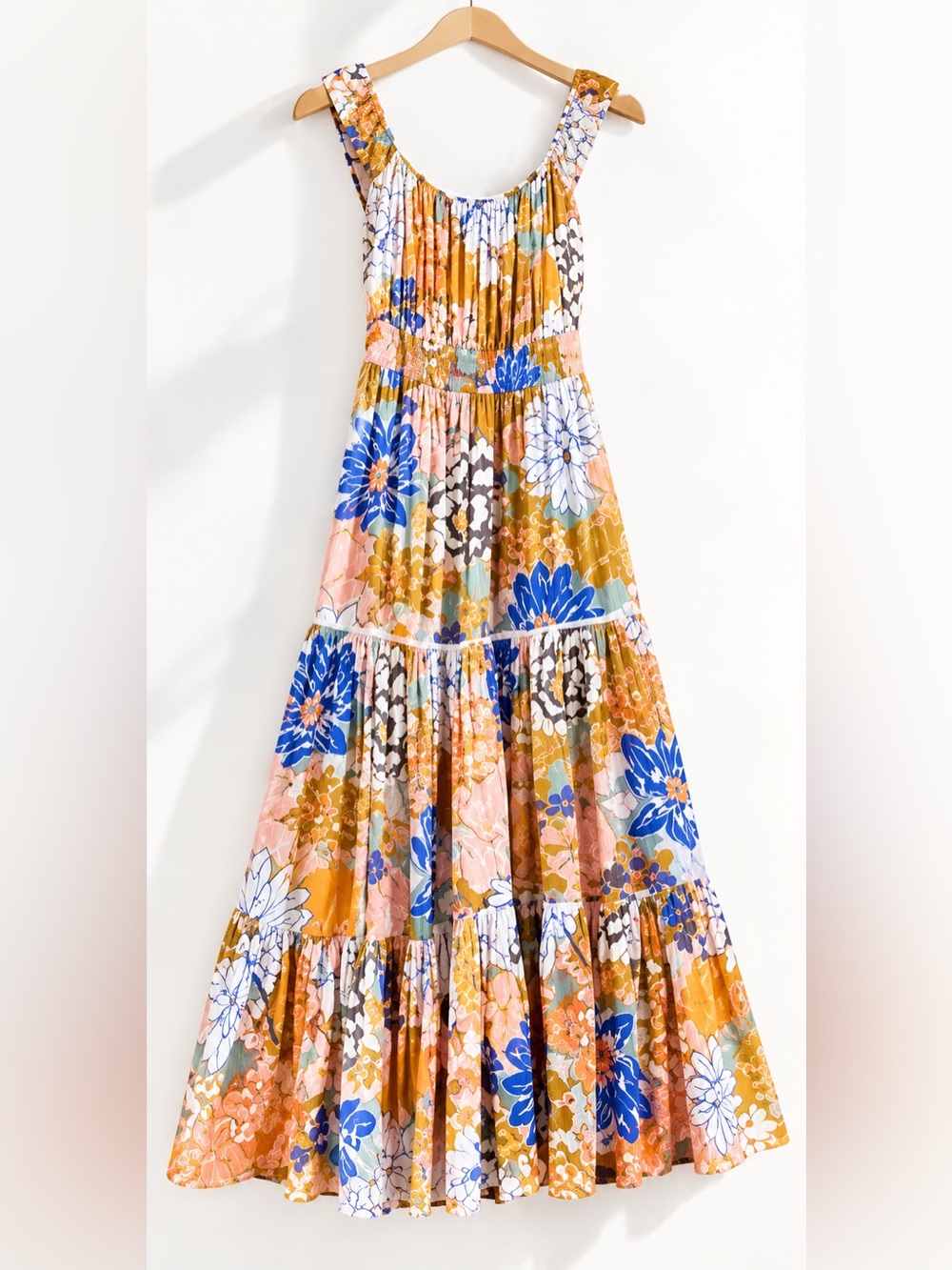 Abel the label Floral Midi Dress in Orange & Blue